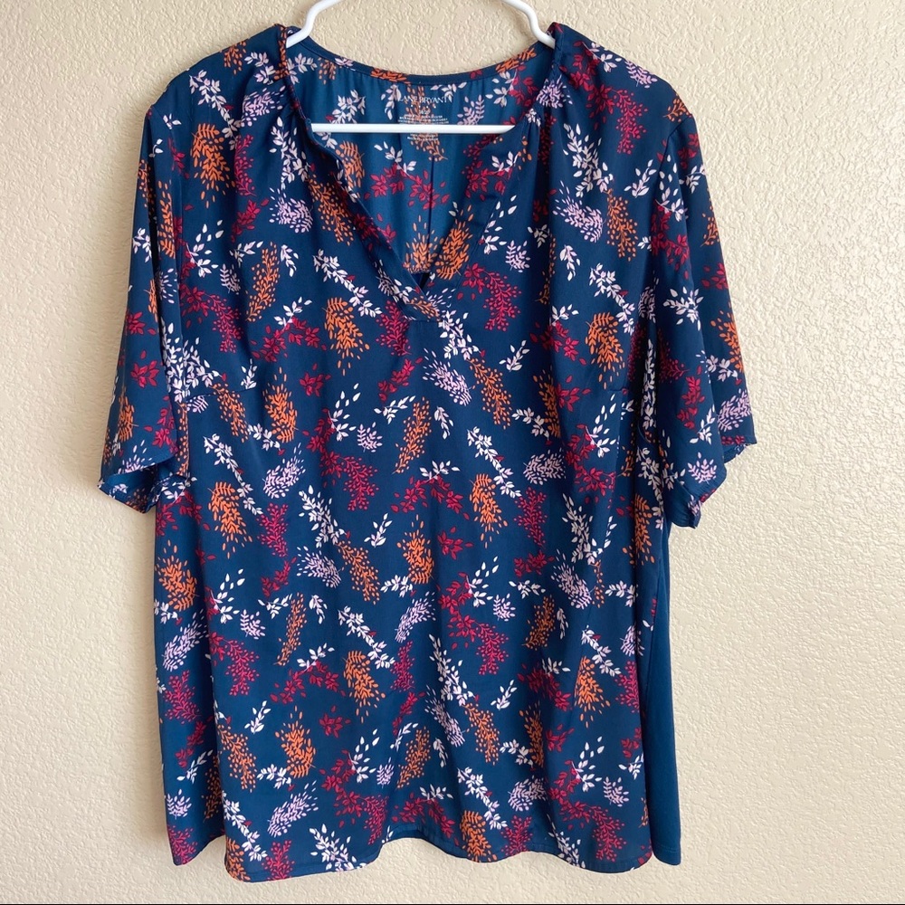 Lane Bryant Blue Floral Sheer Blouse